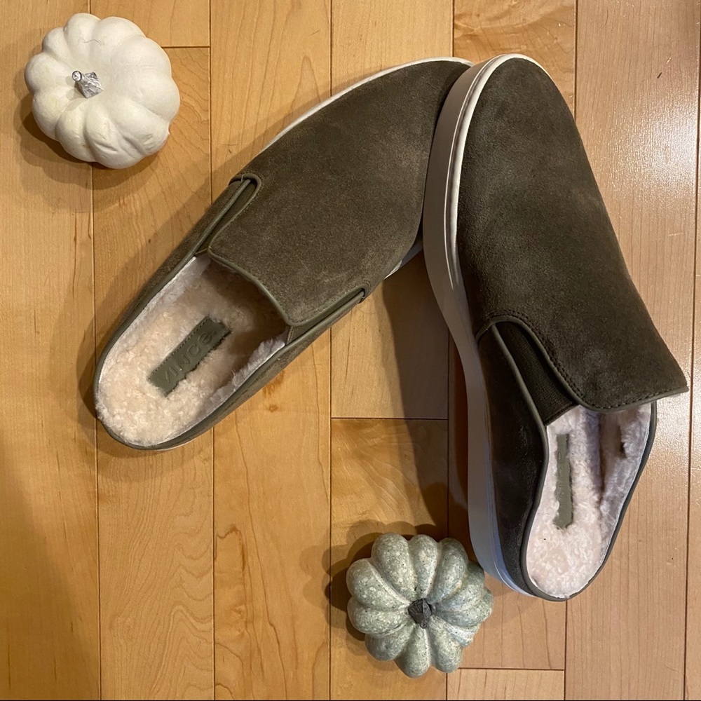 Vince Olive Green Suede Mules